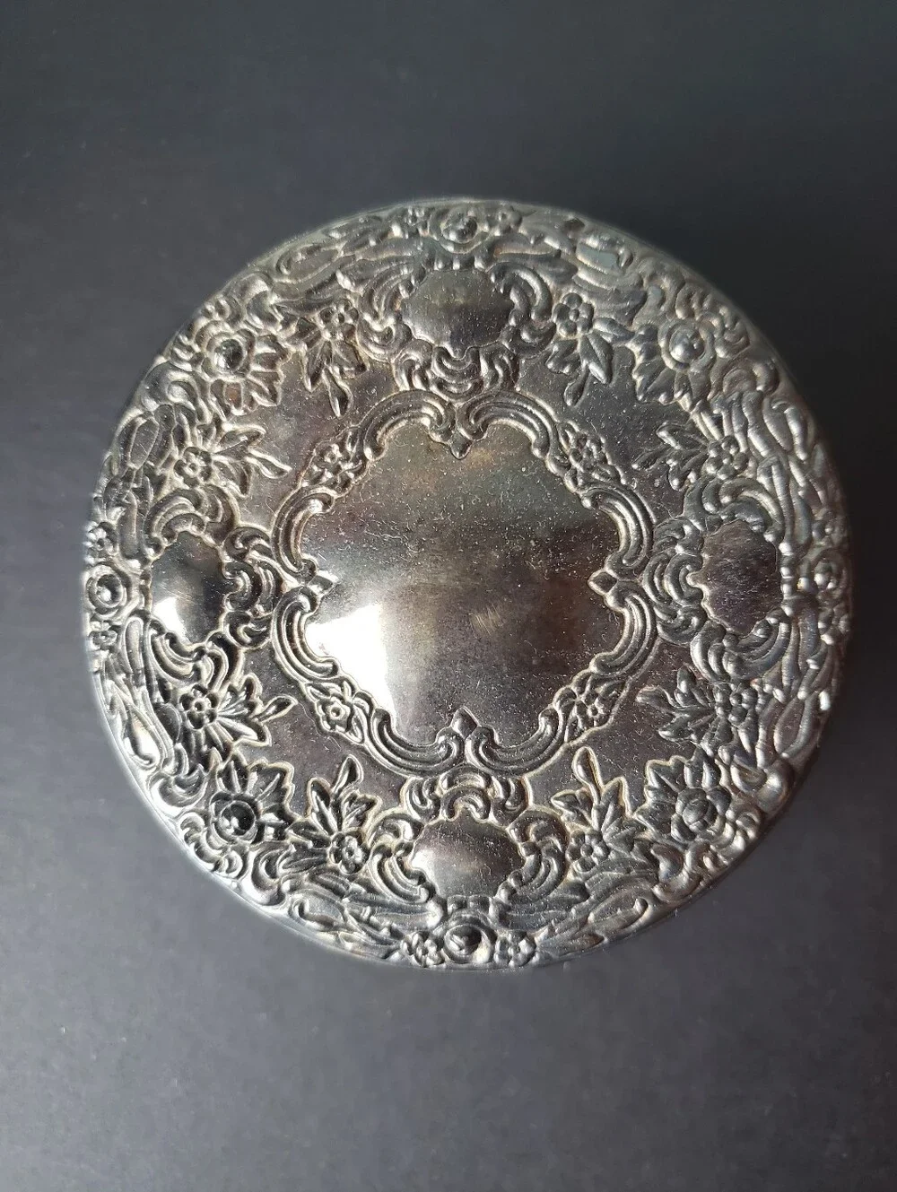 1980's Ornate Vintage Silver-plate Glass Powder Jar, Unused